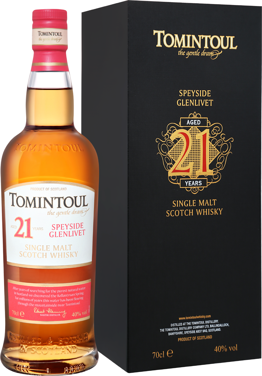 Томинтул Спейсайд Гленливет Сингл Молт 21 Год солодовый виски в подарочной упаковке 0.7 л
