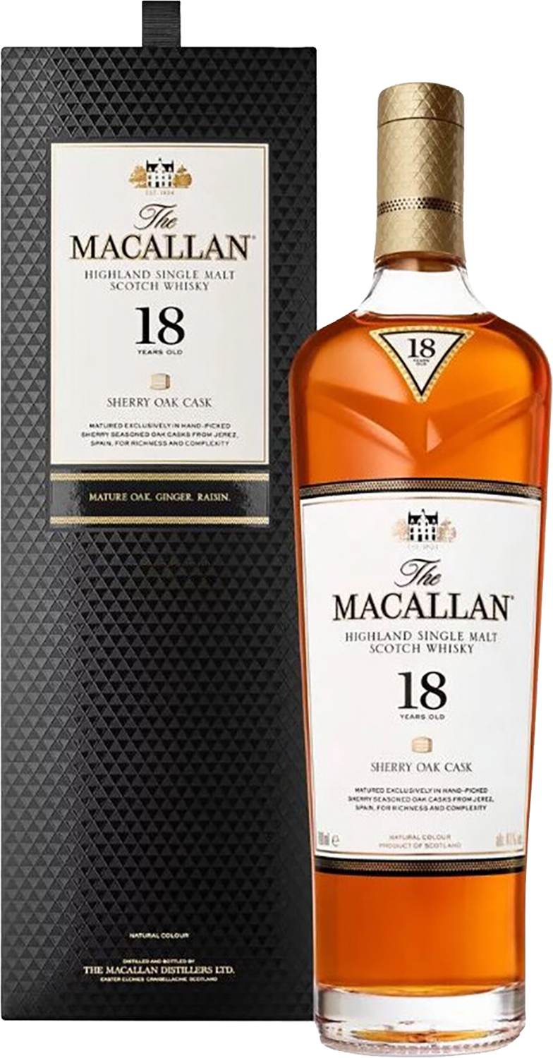 Макаллан Шерри Оак Каск 18 лет Хайлэнд односолодовый шотландский виски в подарочной упаковке 0.7 л
