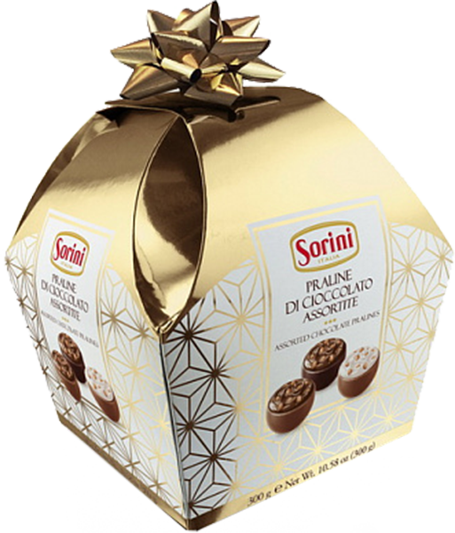 Сорини Пралине с Ассорти Шоколада конфеты из молочного и темного шоколада с начинкой из шоколадного и сливочного пралине со злаками 0.3 л