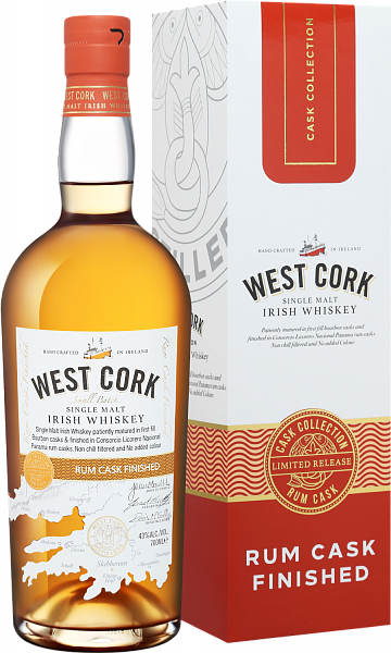 Виски West Cork Small Batch Rum Cask Finished Single Malt Irish Whiskey (gift box), 0.7 л